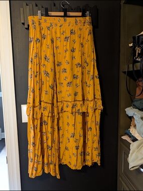 Torrid Insider Collection Mustard Yellow Floral Smocked Waist Maxi Skirt